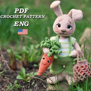 Crochet Bunny Pattern PDF, Amigurumi Easter Rabbit Tutuoria, DIY Handmade Decor, Long Eared Hare Knitting, Eng Digital Download, Stuffed toy