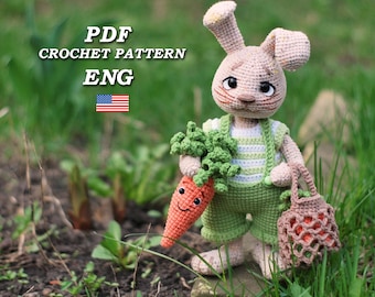 Crochet Bunny Pattern PDF, Amigurumi Easter Rabbit Tutuoria, DIY Handmade Decor, Long Eared Hare Knitting, Eng Digital Download, Stuffed toy