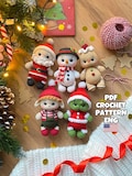 Crochet christmas tree decorations toys set 5 in 1 pattern PDF in Eng crochet Santa Claus,  snowman, gingerbread, elf, crochet green villain