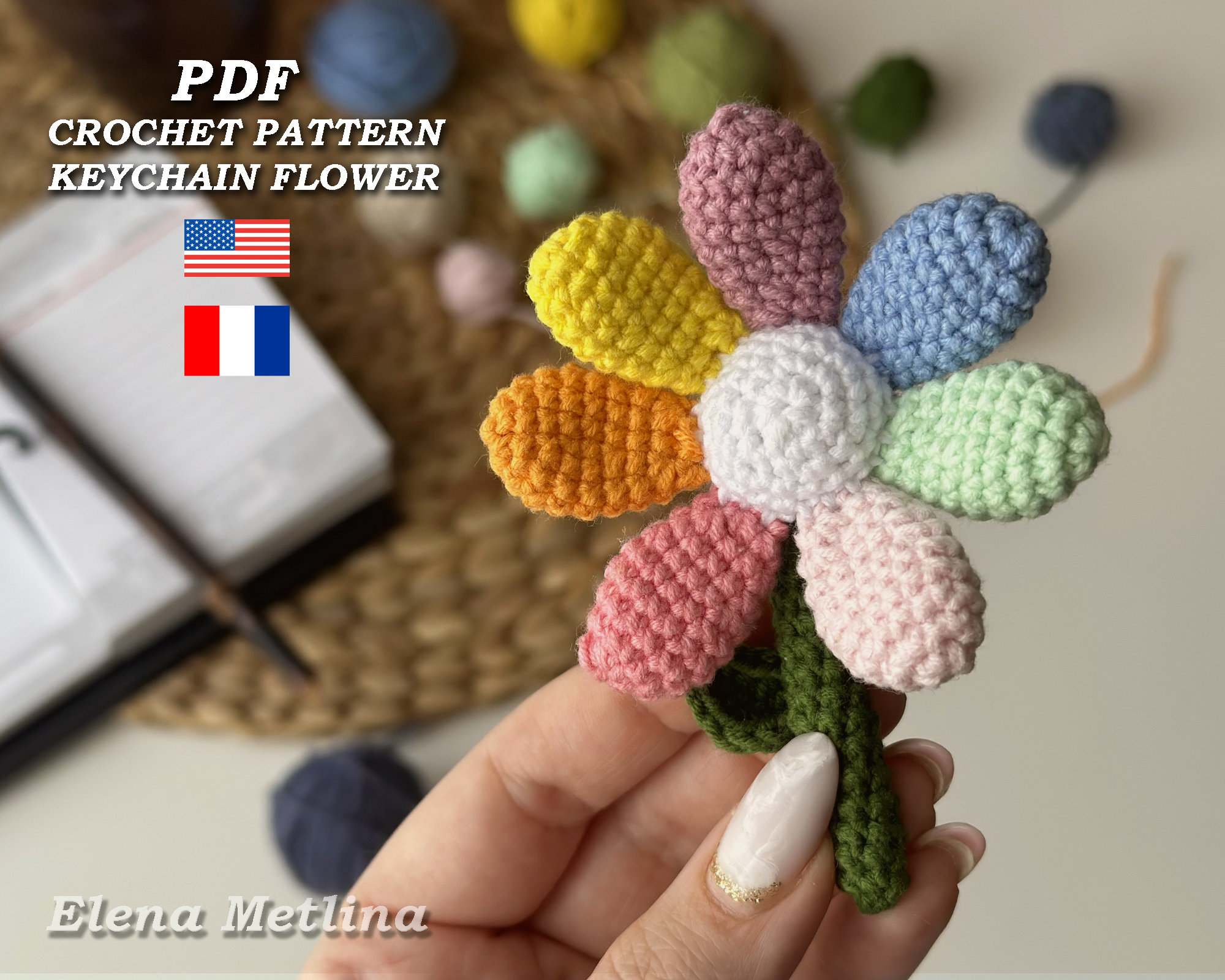 Crochet Flower Keychain Pattern: Easy Amigurumi PDF (eng/fr) - Etsy