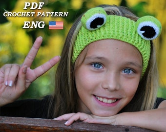 Crochet headband pattern/ Frog headband crochet pattern PDF Eng/ Instant Download PDF pattern/Crochet Head wrap/ Child Toddler Headband