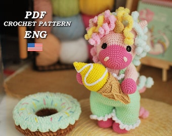 Patrón de unicornio a crochet: Juguete arcoíris amigurumi con ropa (Tutorial en PDF)