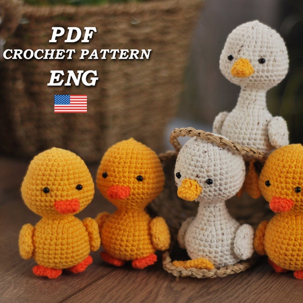 Crochet Easter pattern little ducklings and goslings, Amigurumi birds pattern PDF in English, Crochet Easter pattern goslings and ducklings