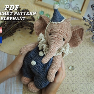 Crochet elephant pattern. Amigurumi elephant pattern PDF. Crochet pattern teddy Elephant.  Crochet animals pattern.Amigurumi pattern PDF