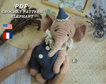 Crochet elephant pattern. Amigurumi elephant pattern PDF. Crochet pattern teddy Elephant.  Crochet animals pattern.Amigurumi pattern PDF