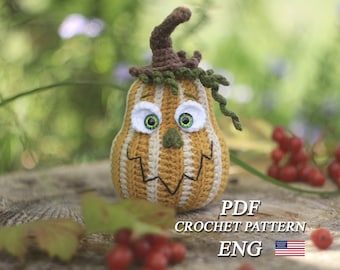 Crochet pumpkin pattern pdf in English, Halloween crochet pumpkin décor pattern, crocheted pumpkin pincushion, Amigurumi pumpkin tutorial