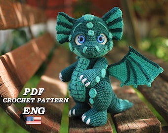 Gehäkelte Drachen Anleitung PDF in Eng, Amigurumi Drachen häkeln Spielzeug Anleitung, Dino häkeln Anleitung, Amigurumi Drachen häkeln, Amigurumi Dinosaurier