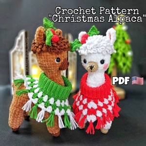 Crochet Christmas Alpaca, Amigurumi Cute Llama Pattern, Crochet Alpaca, Christmas Pattern Llama, Pattern in ENG, Amigurumi Alpaca Pattern image 1