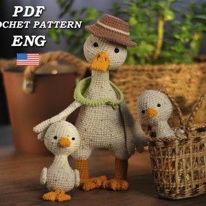 Crochet Pattern Easter Goose, Amigurumi Duck pattern PDF in Eng, Crochet Goose with little goslings, amigurumi bird crochet toy pattern