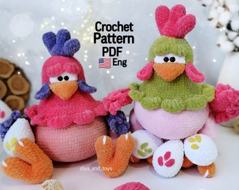 Crochet Hen Pattern PDF in Eng, Amigurumi Hen Crochet PDF pattern, Crochet bird, cute chickens, Crochet plush hen, Crochet Easter decor