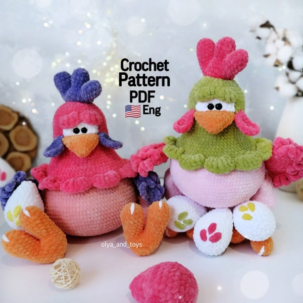 Crochet Hen Pattern PDF in Eng, Amigurumi Hen Crochet PDF pattern, Crochet bird, cute chickens, Crochet plush hen, Crochet Easter decor