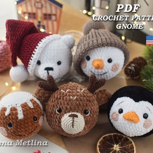 Crochet Christmas decoration snowman, gingerbread man, penguin, reindeer, northern bear,amigurumi Christmas tree toy crochet pattern PDF Eng