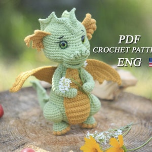 Crochet pattern Dragon Scamp, cute crochet dino pattern, tutorial crochet dragon amigurumi, crochet amigurumi dinosaur, English PDF Pattern