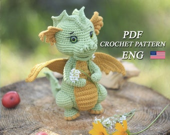 Crochet pattern Dragon Scamp, cute crochet dino pattern, tutorial crochet dragon amigurumi, crochet amigurumi dinosaur, English PDF Pattern