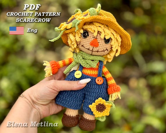 Halloween Crochet Scarecrow Amigurumi Pattern PDF Eng Halloween decorative crochet toy Amigurumi Halloween Scarecrow Crochet Halloween decor