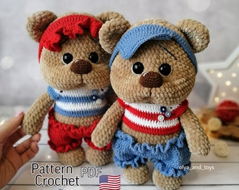 Crochet pattern cute bear, funny bear amigurumi pdf in english, amigurumi bear tutorial, toy with clothes, crochet teddy bear, knitted bear