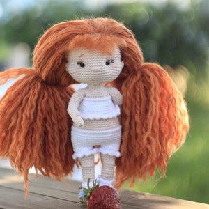 Simpatica bambola Caramelka dai capelli rossi all'uncinetto con vestiti rimovibili, modello per bambola all'uncinetto, tutorial per bambola amigurumi, modello PDF inglese immagine 2