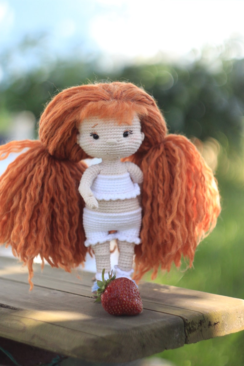 Cute crochet red-haired Caramelka the doll with removable clothes, Doll crochet pattern, Doll amigurumi tutorial, English PDF Pattern 画像 2