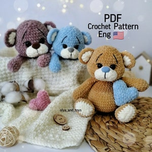 Crochet pattern cute bear, amigurumi bear pattern pdf in eng, gift valentine's day, knitted teddy bear, crochet toys animals, plush bear toy