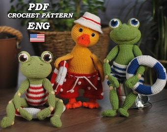 Crochet frog and duck pattern PDF/ Set two crochet patterns  PDF in Eng/ Amigurumi animals pattern/ Crochet bird/ Crochet goose pattern