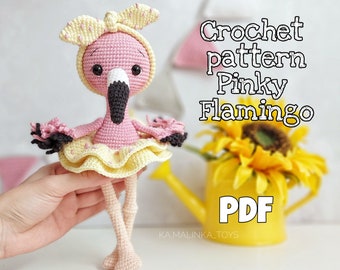 Anglais Amigurumi Crochet Pattern Pinky Flamingo, Amigurumi Bird Crochet Pattern, Amigurumi Flamingo Pattern, Crochet Flamingo Pattern