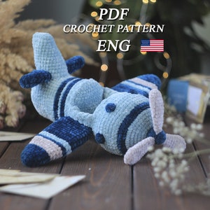 Crochet airplane pattern. Plush amigurumi plane toy tutorial. Cute crocheted airplane - decor for children's room. English PDF Pattern