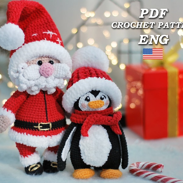 Niedliche weihnachtliche Häkelanleitungen von Weihnachtsmann und Pinguin/ 2 Häkelanleitungen/ Amigurumi PDF Weihnachtsanleitung/ Weihnachtsspielzeug