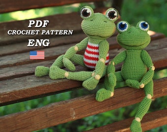 Crochet frog  pattern PDF in Eng. Two crochet patterns in one PDF. Amigurumi pdf crochet animals pattern. DIY toy cute frog rescuer tutorial