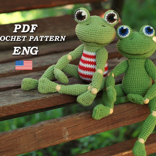 Crochet frog  pattern PDF in Eng. Two crochet patterns in one PDF. Amigurumi pdf crochet animals pattern. DIY toy cute frog rescuer tutorial