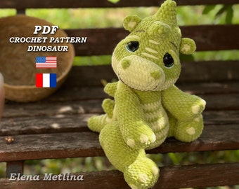 PATRÓN peluche dinosaurio crochet, patrón amigurumi dinosaurio peluche, patrón peluche Dragón crochet PDF en inglés/fr, patrón crochet dino amigurumi