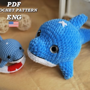 Crochet pattern dolphin PDF in Eng, Amigurumi dolphin animals crochet pattern, dolphin plush pattern toy crochet, digital download tutorial