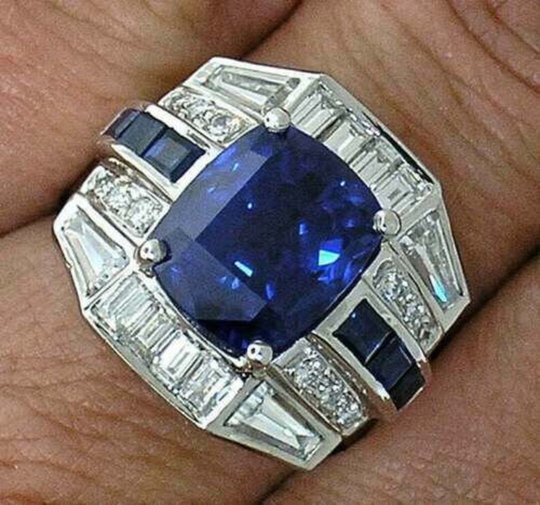 Men's Blue Sapphire Ring 2.4 Ct Cushion Sapphire - Etsy