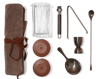8 piece cocktail kit, with 2 large ice ball makers, cocktail mixing glass, cocktail accessories, Cocktail gift set, Whiskey gift,Negroni set