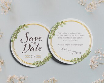 Save the Date Untersetzer für Gläser |  Einladung für Hochzeit personalisiert mit Namen, Datum und Spruch | Hochzeitsdeko, Bierdeckel