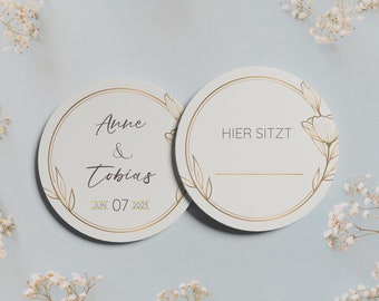 Platzkarte & Untersetzer für Gläser |  Hochzeitsdeko personalisiert mit Namen und Spruch | Hochzeitsdeko, Tischdeko, Bierdeckel