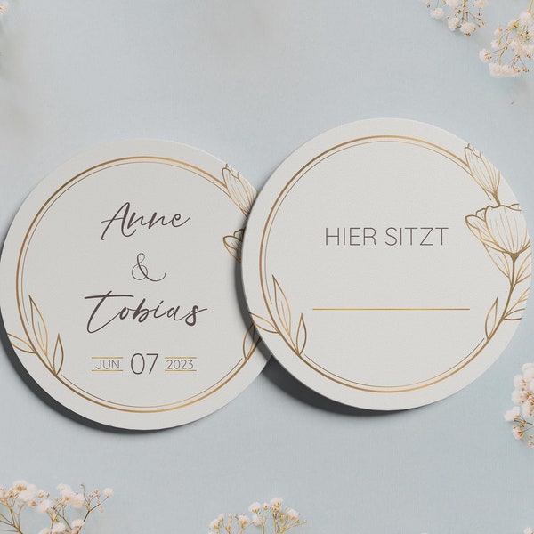 Place card & coaster for glasses | Wedding decoration personalized with name and saying | Wedding decorations, table decorations, beer mats