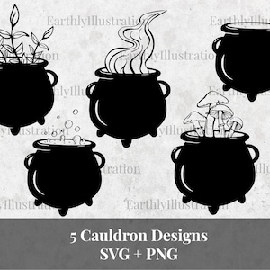 5 Cauldrons, SVG & PNG files, instant download, hand drawn, for commercial use, Cricut, etc