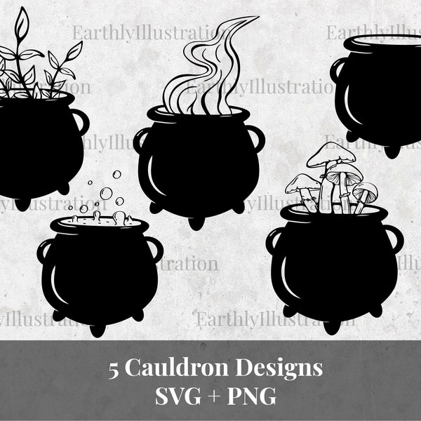5 Cauldrons, SVG & PNG files, instant download, hand drawn, for commercial use, Cricut, etc