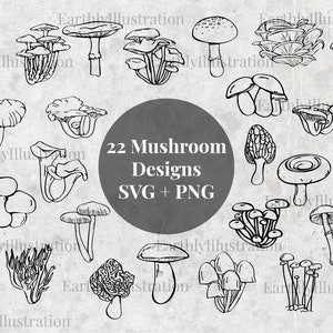 Mushroom bundle, 22 designs,  SVG & PNG files, instant download, hand drawn, For commercial use, Cricut, crafting etc