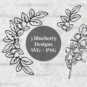 3 Blueberry Designs, SVG & PNG files, instant download, hand drawn, for commercial use, Cricut, etc