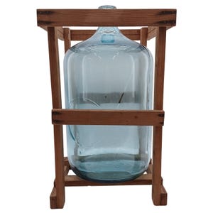 VTG 5-Gallon Glass Carboy in Wooden Crate Blue Tint Jug for Winemaking Display