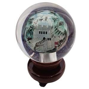 Chinese Handpainted Reverse Glass Art Ball Orb Landscape Scene 4&quot; Sphere W/ Box