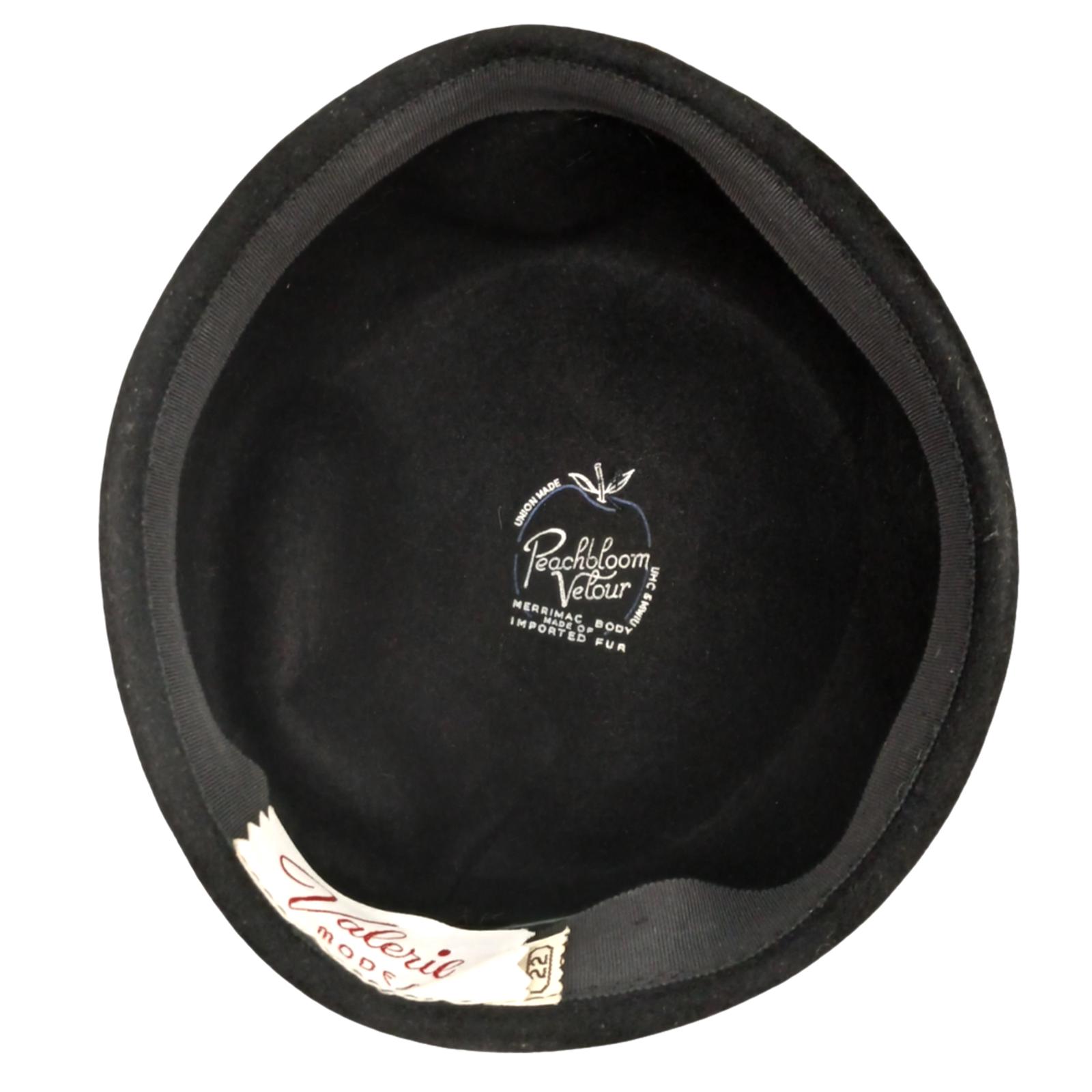 Vintage Merrimac Black Velour Peachbloom Pillbox Hat USA  display picture 3