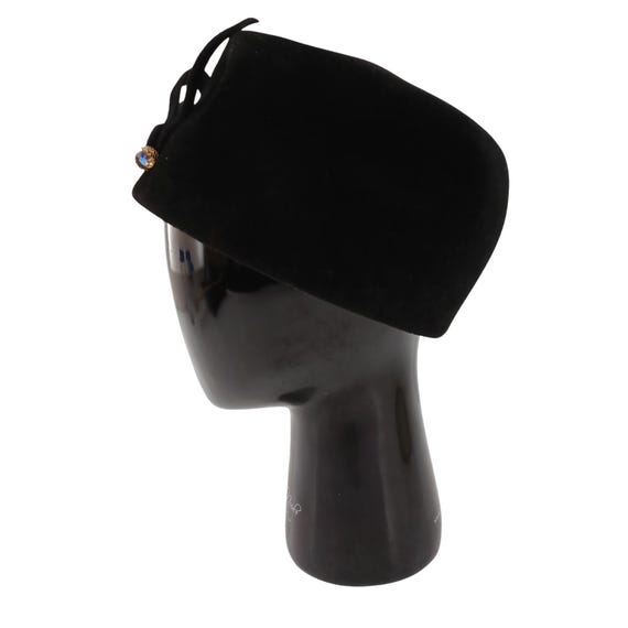 Vintage Peach bloom Velour Pillbox Hat Vintage Merrimac Black Velour Peachbloom Pillbox Hat USA  main image 4