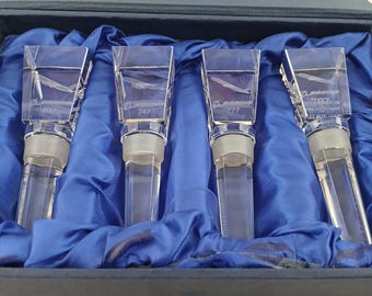 Juego de tapones de cristal para botellas de vino Boeing 787, 777, 747 y 737, vidrio grabado para aviones.