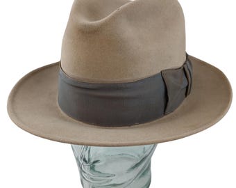 Sombrero fedora de fieltro vintage Fahey Brockman para mujer, estilo clásico con cinta marrón