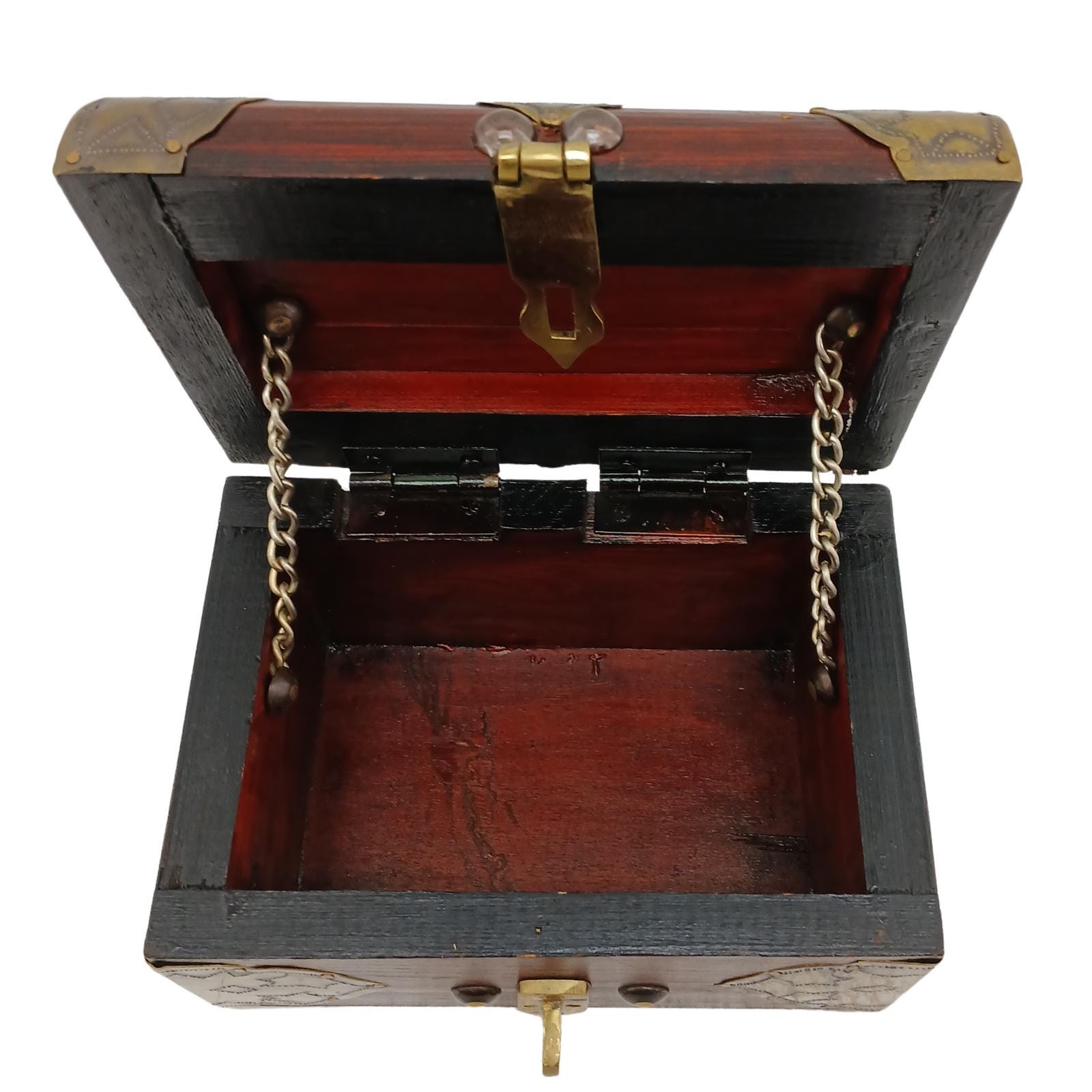 Vintage Wooden Treasure Chest Box With Brass Accents – Jewelry Keepsake ...