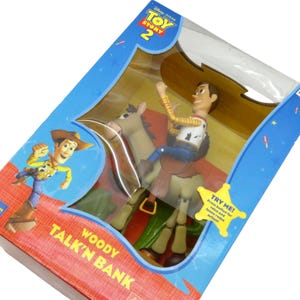 Thinkway Disney Pixar Toy Story 2 Woody Talk’n Bank Figure w/ Original Box image 2