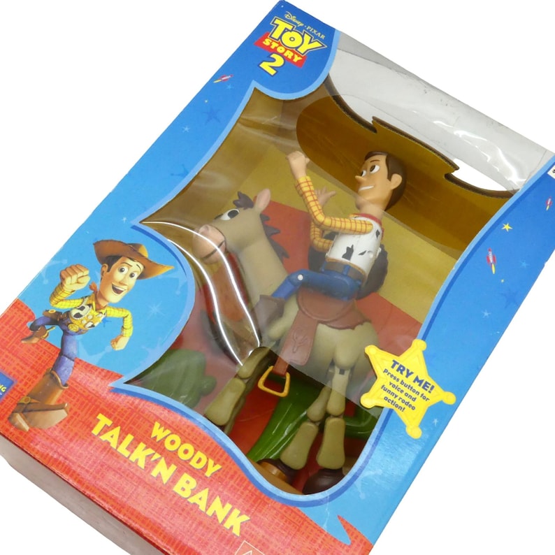 Thinkway Disney Pixar Toy Story 2 Woody Talk’n Bank Figure w/ Original Box image 2