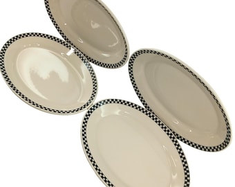 Homer Laughlin Checkers Black White Oval Platter 12" Lot of 4 Restaurant Ware